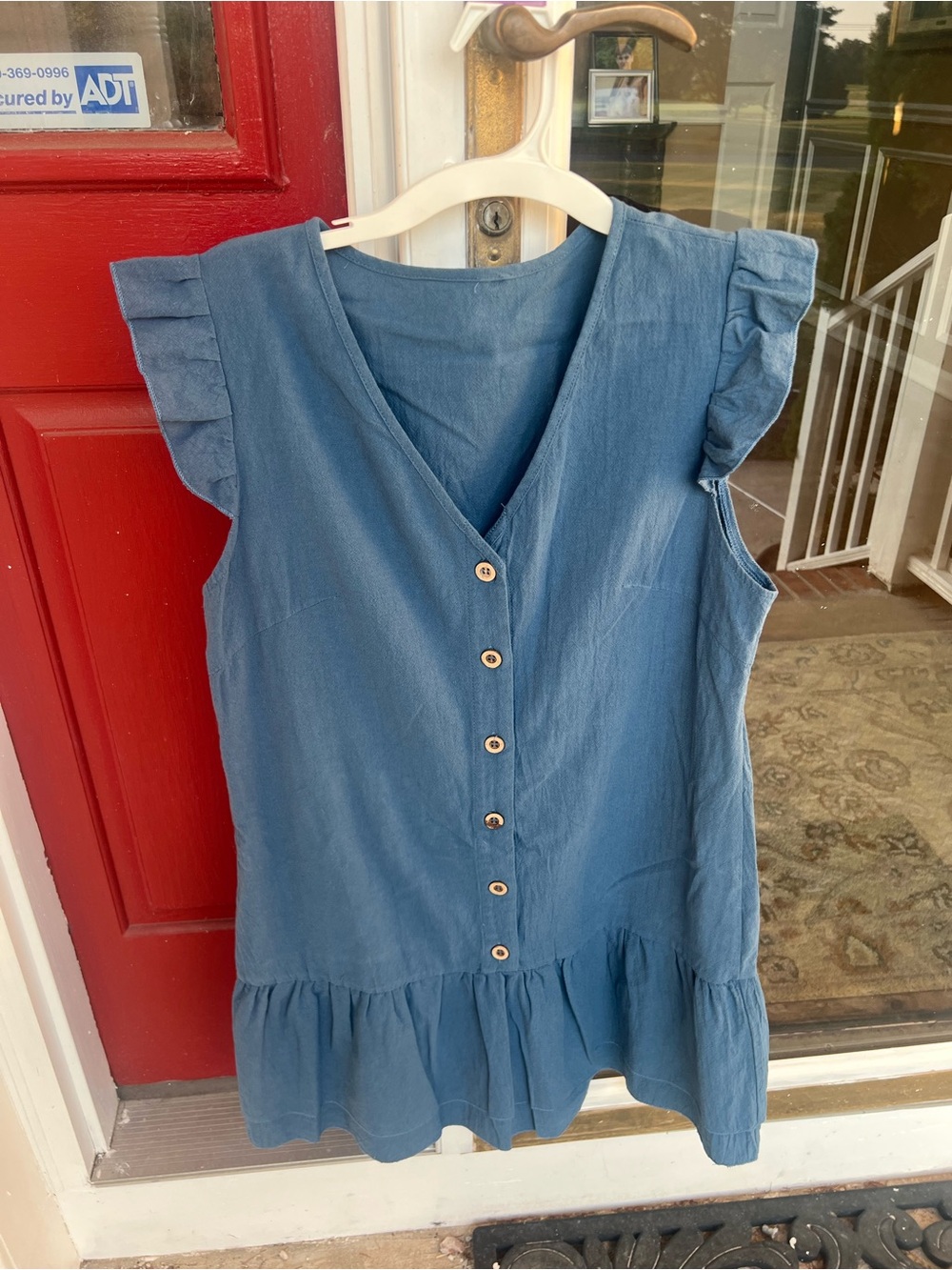 Blue Ruffle Sleeve Peplum Dress - Picture 3 of 9